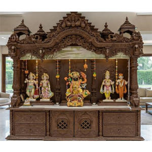 Armoire d'autel en bois de style traditionnel pour la maison, grande taille, en teck sculpté à la main, style hindou, temple Puja, Californie - Product Image 6