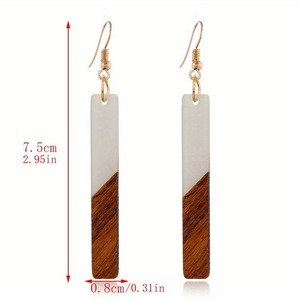 Orecchini in resina con giunture in legno, pendente rettangolare, accessorio leggero alla moda per donne e ragazze - Product Image 3