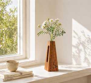 Elegante Florero de Madera con Diseño Minimalista Tallado a Mano, Soporte para Flores de Madera Natural, Macetero Decorativo Moderno para Hogar u Oficina - Product Image 1