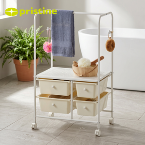 <b>4</b> <b>Drawers</b> Metal Rack <b>Storage</b> Cart with hanging rail for Wardrobe Minimalist Design Standing Type Multifunctional - Product Image 2