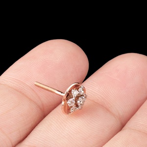 Pendientes de tuerca con broche de rosca de oro rosa macizo de 14K con diamantes naturales en forma de racimo floral, joyería fina, Memoria Jewels, venta al por mayor - Product Image 4