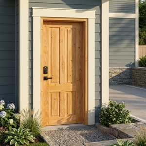 Porte d'entrée en bois massif en pin, six panneaux, porte extérieure battante, grain naturel, porte d'entrée de véranda - Product Image 3