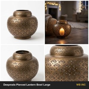 Handmade 26 cm Antique Bronze Aluminium <b>Large</b> <b>Lantern</b> Bowl Dense Lotus Piercing Deepmala Metal <b>Candle</b> Holders for Home Decor - Product Image 5