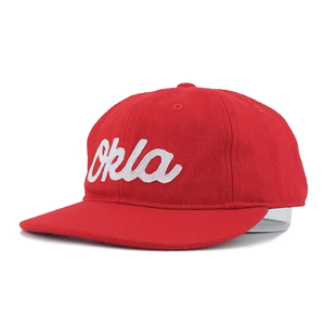 Red Okla Embroidered Snapback <b>Cap</b> Unisex Adult 6-Panel <b>Flat</b> Brim Casual Hat with <b>White</b> Letter Logo Front Panel Design - Product Image 1
