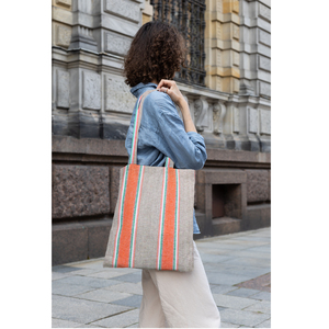 ขายตรงจากโรงงาน กระเป๋าช้อปปิ้งสายสะพายไหล่ลายทางย้อมเส้นด้าย ดีไซน์ใหม่สุดฮิต สีสันตามสั่ง ผ้าฝ้าย 100% ราคาถูก - Product Image 1