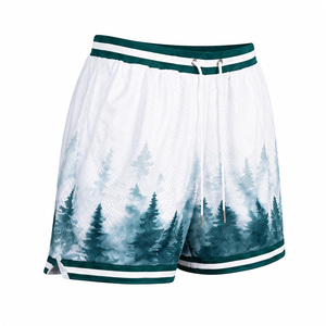 Pantalones cortos de baloncesto de malla con estampado de bosque de pines para hombre - Pantalones cortos deportivos informales con estampado gráfico, cordón y bolsillos para hacer ejercicio y correr - Product Image 5