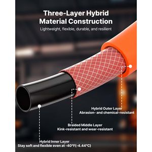 Tuyau d'air hybride orange 3/8'' x 25 pieds, léger, résistant aux plis, raccord mâle en laiton massif 1/4 pouce, pièces pneumatiques toutes saisons - Product Image 4