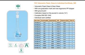 Fiole volumétrique en verre borosilicate de 250 ml, fiole de mesure de laboratoire avec bouchon pour la préparation de solutions chimiques - Product Image 2