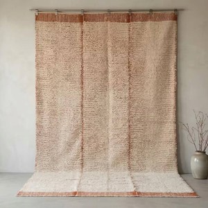 <b>Moroccan</b> <b>Style</b> Hand Knotted Wool <b>Rug</b> Ivory Terracotta Minimal Stripe Design Low Pile Wrinkle-Resistant Washable Living Room - Product Image 2