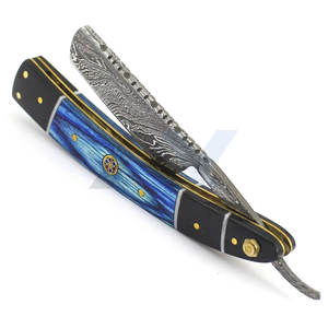 Rasoir droit professionnel vintage en acier Damas pour hommes, approuvé par les barbiers, rasoir jetable classique à lame droite - Product Image 5