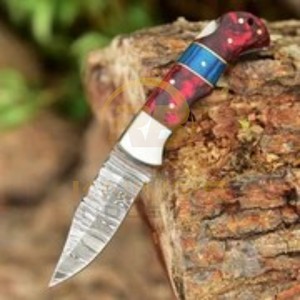 Couteau pliant artisanal OEM en acier Damas avec manche en bois dur, couteau utilitaire EDC ultra-affûté - Product Image 3