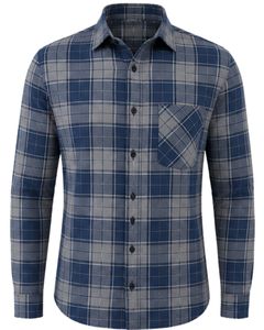 Camisa de Franela a Cuadros Azul Gris para Hombre, Estilo Casual, Corte Ajustado, con Botones, Manga Larga, de Algodón, Moda Urbana - Product Image 2