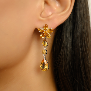 ต่างหูเงินแท้ 925 ประดับพลอยซิทรินสีเหลืองรูปดอกไม้ทรงยาวสำหรับผู้หญิง เครื่องประดับหรูหราขายส่ง - Product Image 2