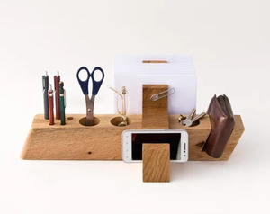 Organisateur de bureau en bois multifonctionnel, porte-papeterie avec support pour téléphone et rangement pour stylos et crayons, pour usage au bureau - Product Image 1