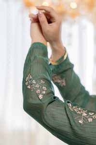 Salwar Kameez indien pakistanais élégant, tissu en soie Chanderi, broderie Zari, tenue de fête fantaisie, décontractée, traditionnelle pour femmes - Product Image 3