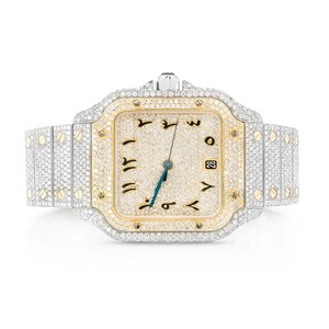 Montre de luxe pour homme, cadran carré, quartz analogique, entièrement sertie de diamants Moissanite, acier inoxydable, style Hip Hop, personnalisée - Product Image 1