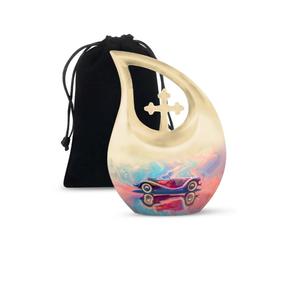 Urna Funeraria Moderna de Aluminio Blanca en Forma de Lágrima con Cruz para Cenizas Humanas de Adultos - Product Image 1