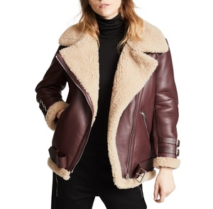 High Quality <b>Women</b> Shearling Leather <b>Jacket</b> Autumn/Winter Custom Design Front Zipper Waterproof Breathable Outdoor Warm - Product Image 5