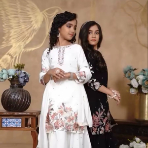 Kids Floral Sharara Suit Set | Girls Ethnic Wear <b>Kurti</b> Palazzo Dupatta | Party Wedding Festive Collection - Product Image 1