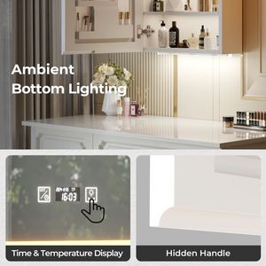 Moderno Armadietto a Specchio LED 20x28 in Truciolato Bianco con Cornice in Acrilico, 1 Porta, 4 Ripiani, Display Ora e Temperatura - Product Image 5