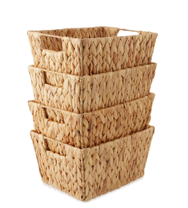 Water Hyacinth <b>Storage</b> <b>Baskets</b> Rectangle With Handles Rustic Style Multi-Purpose Neatening Organizers M Size - Product Image 3