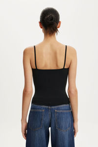 Women O-<b>Neck</b> Knitted Tank Top Solid Black Casual Eco-Friendly Breathable Minimalist Style Summer Wear - Product Image 4