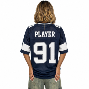 Camiseta de fútbol americano con cuello en V, azul, de malla oversize, unisex, para parejas, estilo Y2K, streetwear, blusa de verano hip hop con estrellas, rayas y números. - Product Image 4
