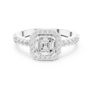 14K Solid White <b>Gold</b> Asscher Cut Lab Grown Diamond Halo Paved <b>Set</b> Engagement <b>Ring</b> Bridal Fine Jewelry For Women And Girls - Product Image 1