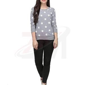 Sudadera de punto gris con estampado de estrellas para mujer, cuello redondo, manga larga, estilo casual para otoño, sudadera estampada de ajuste relajado, ropa informal - Product Image 2