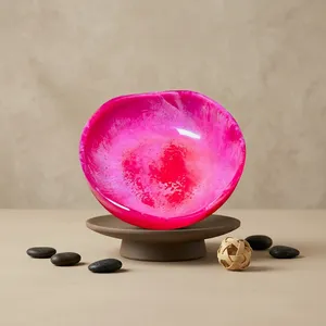Bol de service en résine rose tourbillonnante fait main, plat décoratif pour fruits, vaisselle de table, saladier, passe au lave-vaisselle, empilable, motif lune - Product Image 1