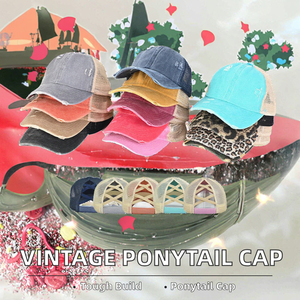 Casquette de baseball vintage personnalisée délavée pour le sport, décontractée, avec ouverture croisée pour queue de cheval, style camionneur, cadeau d'affaires de Noël - Product Image 2