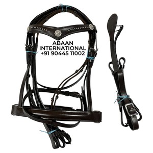 Bridon en cuir véritable pour cheval avec boucles en acier inoxydable, équipement équestre durable et confortable - Product Image 3