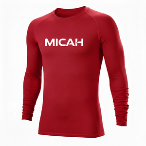 Rashguard de compression rouge unisexe à logo personnalisé, manches longues, séchage rapide, couche de base athlétique UPF50+, Spandex/Polyester, BJJ MMA Gym - Product Image 2