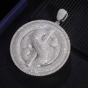 Pendentif Thème Dollar avec Diamants Ronds Brillants Plaqué Rhodium Breloque Hip-Hop pour Hommes - Product Image 3