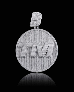 Moissanite Round T M <b>Initial</b> Pendant <b>Necklace</b> Iced Out Hip Hop Luxury Statement Jewellery for Men - Product Image 6
