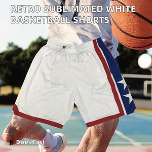 Shorts de basket-ball blancs pour hommes avec rayures et étoiles, en mesh respirant, taille élastique, coupe classique, fabrication directe sur mesure - Product Image 2