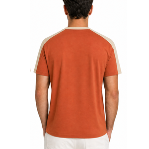 เสื้อยืดแขนราแกลนผู้ชายขายดี ตัดต่อสีที่ไหล่ สีส้มเบิร์นท์เบจ เรียบง่าย - Product Image 4
