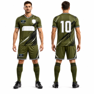 Uniforme de Fútbol de Primera Calidad Color Verde Oliva Cuello en V Mangas Cortas Tela de Poliéster Transpirable Uniforme para Adultos y Jóvenes - Product Image 1