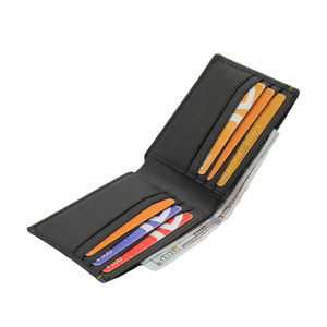 <b>Men's</b> Genuine Leather Slim <b>Wallet</b> With Striped Lining Fold Closure Card Holder Short Length Minimalist Design - Product Image 5