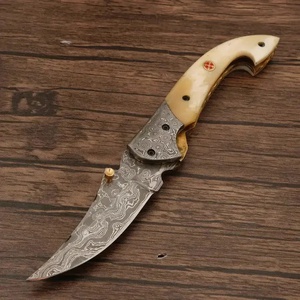 Handmade Damascus Steel <b>Drop</b> Point Folding Knife Pakka Wood Handle Industrial Grade Premium Pocket Outdoor EDC 7.5-Inch 3-Year - Product Image 1
