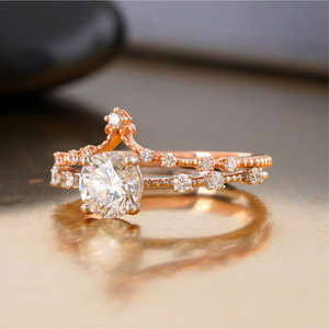 Bague couronne pavée en diamant rond de laboratoire de 1,04 carat en or massif 14 carats rose, jaune, blanc et platine - Product Image 2