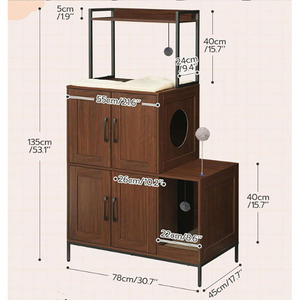 Villa moderne pour chat en bois blanc avec armoires de rangement et éléments ludiques pour chats d'intérieur - Product Image 2