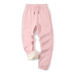 Pantalones Jogger de Forro Polar para Mujer Tallas Grandes, Color Liso, con Cordón, Cintura Media, Frente Plano, Invierno, Casual, Pierna Ancha, Largos, Ajuste Holgado - Product Image 4