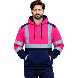 Sudadera con Capucha de Alta Visibilidad, de Algodón y Forro Polar, Color Rosa Marino, Reflectante, para Trabajo - Product Image 5