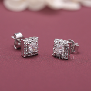 IGI Certified Lab Grown Diamond Princess Cut Halo Stud <b>Earrings</b> 18K White / Yellow & Rose Gold Square Diamond <b>Earrings</b> - Product Image 3