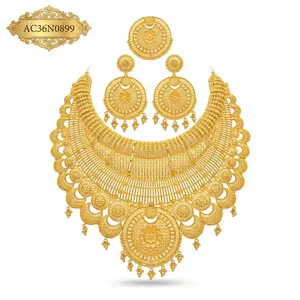 24K Gold Plated Bridal Jewelry Set Filigree Necklace and <b>Earrings</b> Dubai Style Wedding Jewelry for Women Fashion - Product Image 2