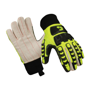 ถุงมือช่าง ผ้าคอร์ดูรอย ทนความร้อน ถุงมือป้องกันเพื่อความปลอดภัยในการทำงาน ยาง TPR ฉีดขึ้นรูป ทนแรงกระแทก ข้อมือหนัง สำหรับงานช่าง - Product Image 1