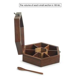 Wooden Hexagonal Spice <b>Box</b> with Lid for Kitchen Storage <b>Masala</b> Organizer - Product Image 2