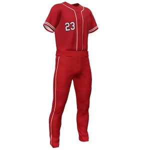 Wholesale Men's Baseball Uniform Plain Red Button <b>Down</b> Jersey Shirts Matching Solid <b>Pants</b> Set Soft Breathable Teamwear Clothing - Product Image 3