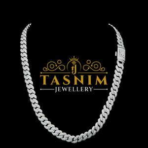 Cadena de eslabones cubanos de 10 mm y 22 pulgadas de ancho, estilo hip hop, unisex, de plata S925, personalizada con moissanita de corte brillante certificado, en oro. - Product Image 1